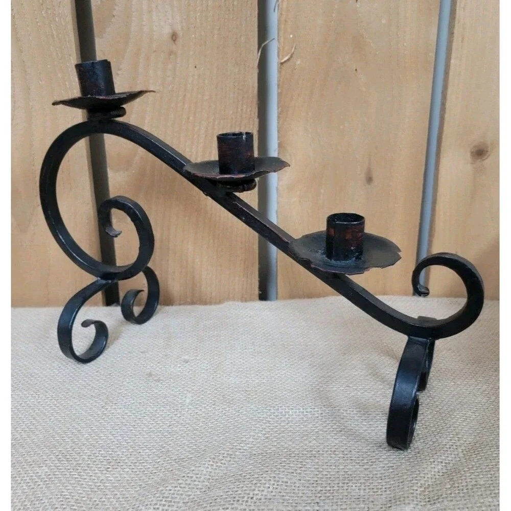 Vintage German Handcrafted Tiered Iron Candlestick